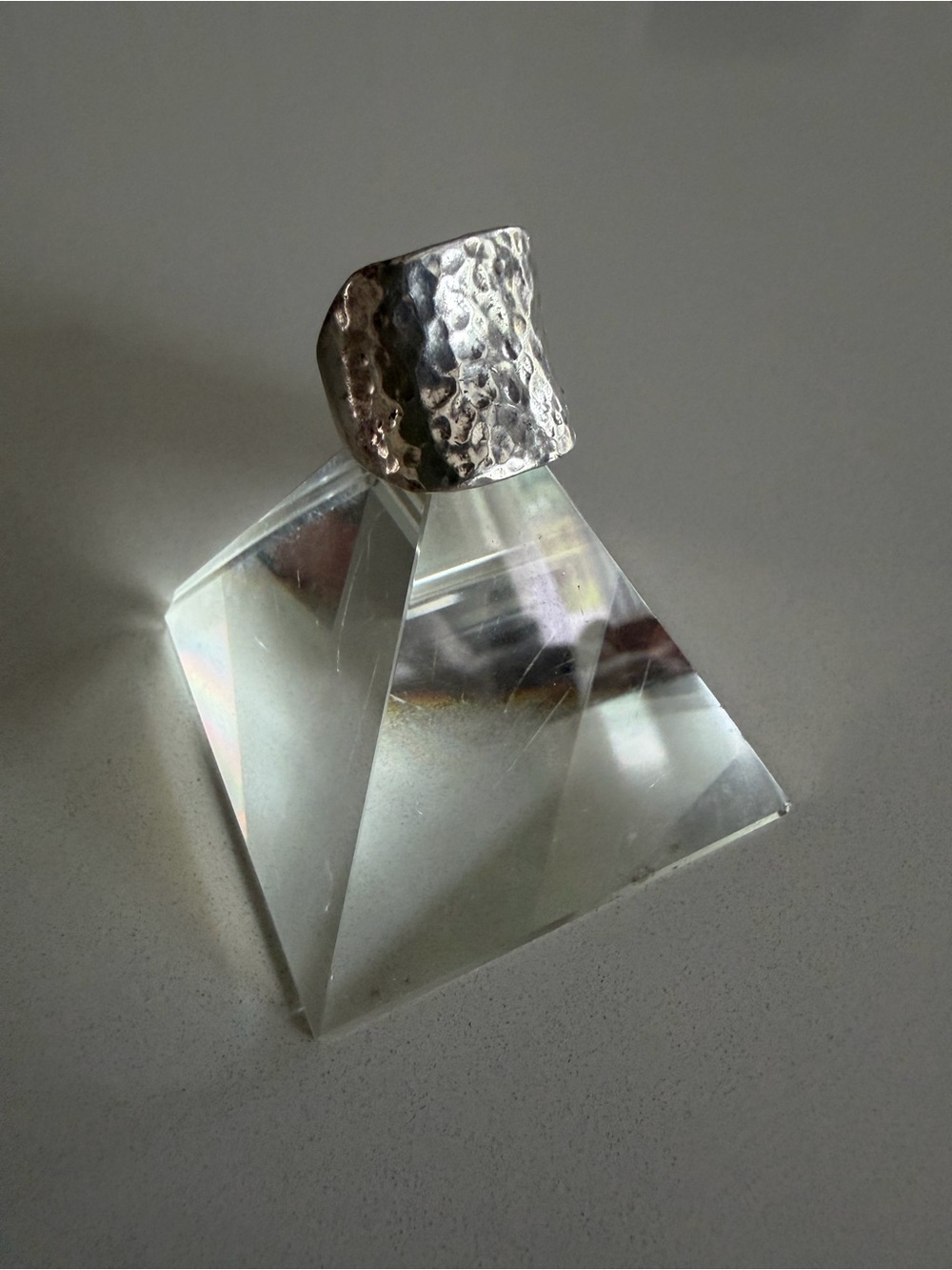 Hammered Sterling Silver Wide Band 90's Ring - Stamped